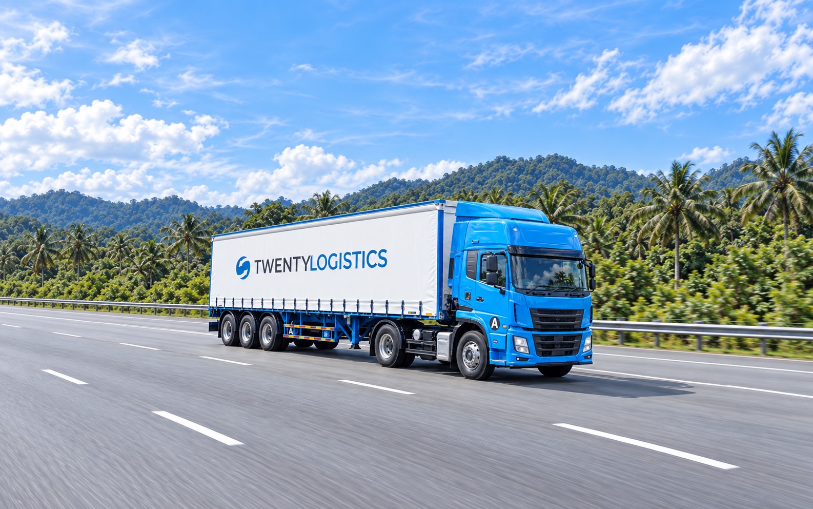 Illustration of a Twenty Logistics truck on a regional highway